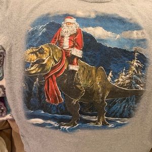 Santa riding a T-Rex t-shirt